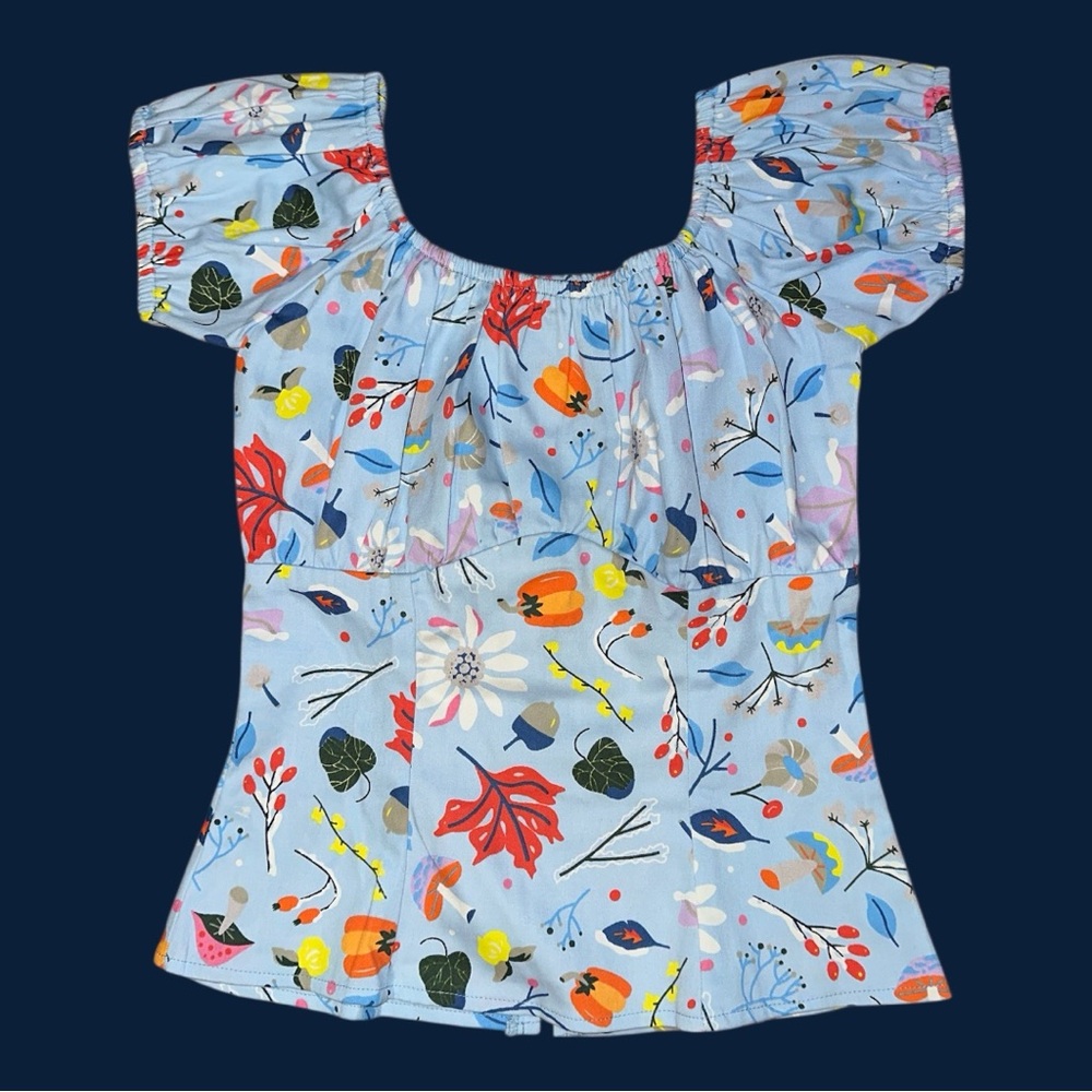 Dapper Day First Frost Disney Mushroom Nature Peasant Style Blouse XS